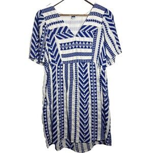 Old Navy Blue White Southwest Print Dress Women's Size Medium Knee Length